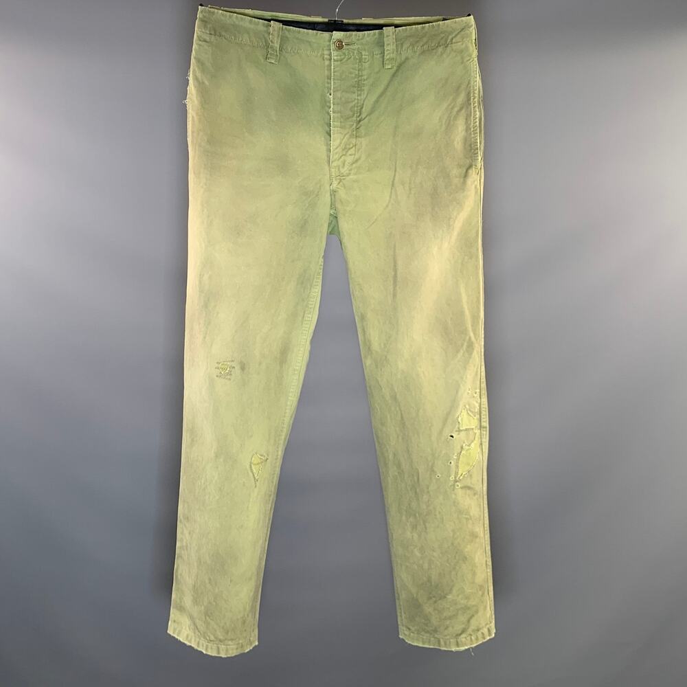 VISVIM Size XL Green Distressed Cotton Button Fly Casual Pants